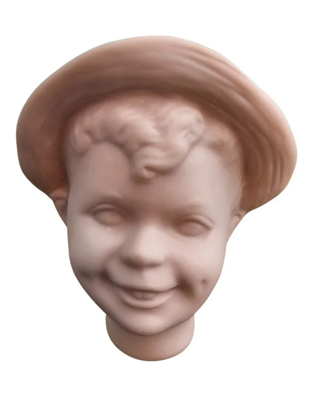 Vintage Bisque Doll Bust Head Young Boy Jake Unpainted Head Straw Hat